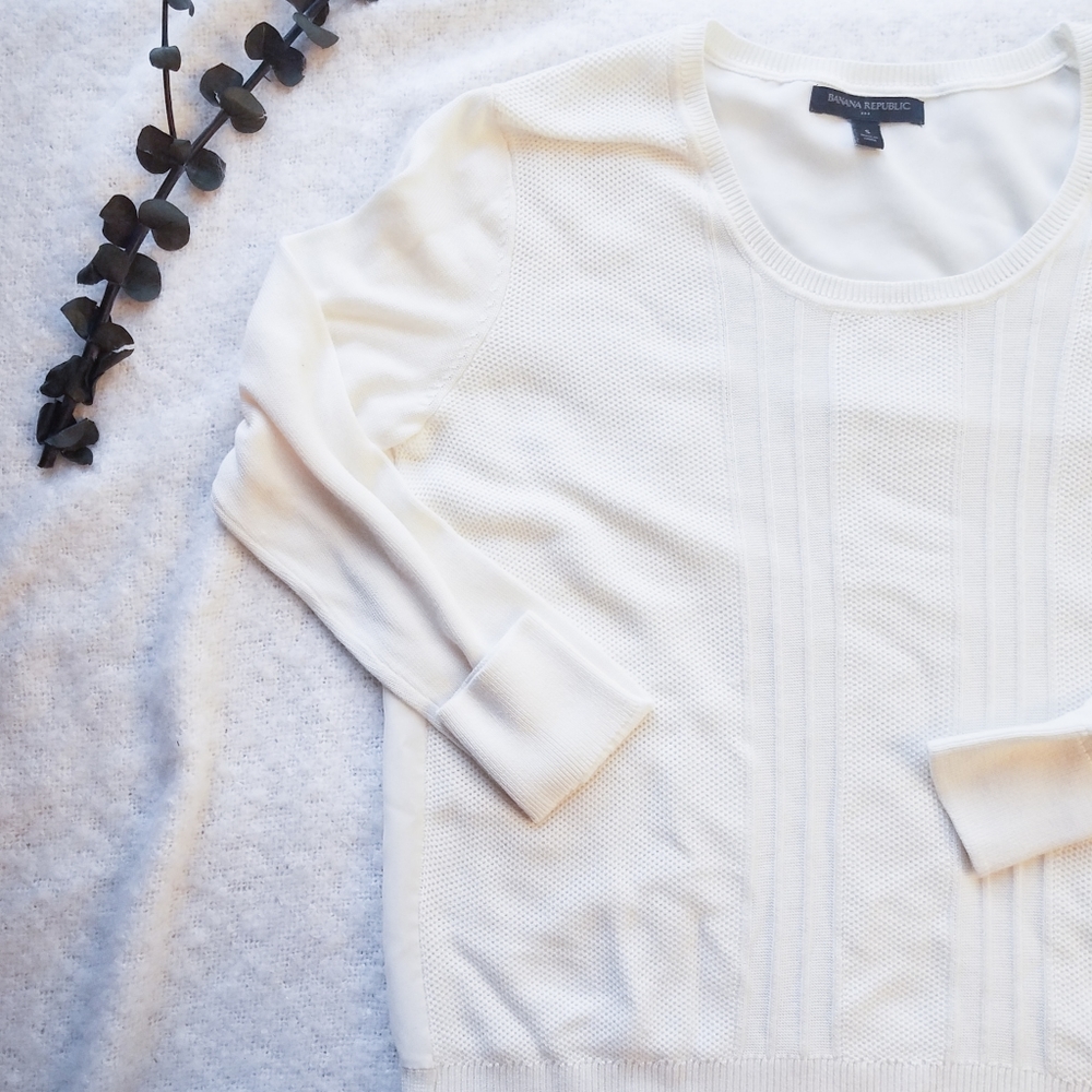 BANANA REPUBLIC Women's White Mixed Fabric Sweater